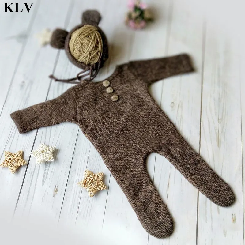 KLV комбинезон для новорожденных; костюм для маленьких девочек и мальчиков; вязаная шапка(комплект); комбинезоны для малышей