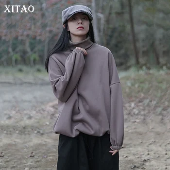 

XITAO 2020 Spring New Sweatshirt Women Casual Wild Plus Size Loose Lantern Sleeve Women Clothes Fashion Turtleneck Tops DMY2579
