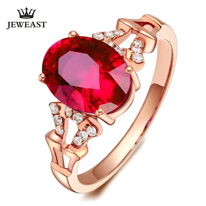 

Natural red tourmaline 18K Pure Gold 2019 New Hot Selling Top Ring Women Heart Shape Ring For Ladies Woman Genuine Jewelry