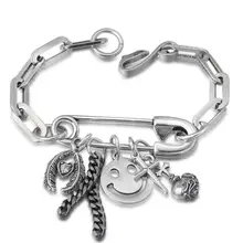 925 пробы Серебряный Модный Ретро мужской женский браслет со смайликом S925 кулон(FGL