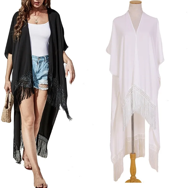 Женская летняя накидка на купальник асимметричное кимоно с высоким и низким