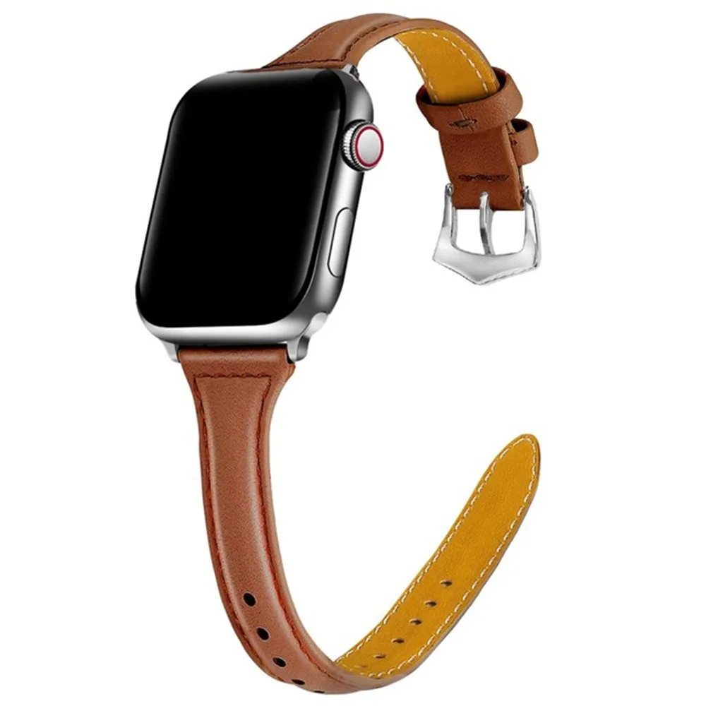 Ремешок из натуральной кожи для Apple Watch 6/SE/5 42 мм 44 тонкий браслет iWatch series 4 3 2 38 40