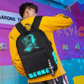 

Casual School Luminous Backpack Fashion Polyester School Bag With Usb Charging Function For Teenagers Students