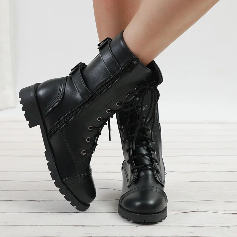 

2019 boots waterproof shoes woman water rubber lace up martin Ankle boots sewing solid flat with shoes Size