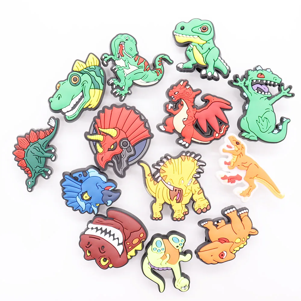 13Pcs Cute Animals Shoe Charms Pentaceous Dinosaur Tyrannosaurus Stegosaurus Ceratopsian Croc Charms Fit Braccialetti Fibbia Per Scarpe