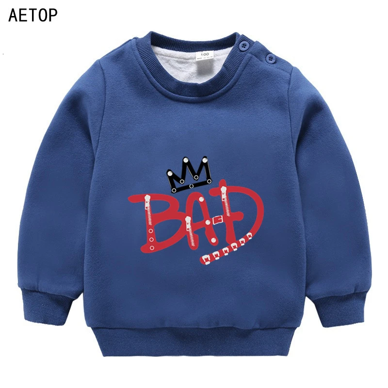 80-130cm bad boy michael winter Plus velvet Sweatshirt Boys Girls Funny hoodies for Kid O-Neck Tops Children Cartoon Baby
