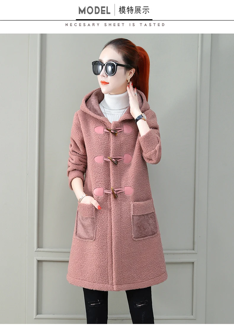 Winter Lamb Fur coat Women Long Section Lambskin Coat Fashion New Thickening Plus Velvet Loose Hooded Warm Fur Jacket Female