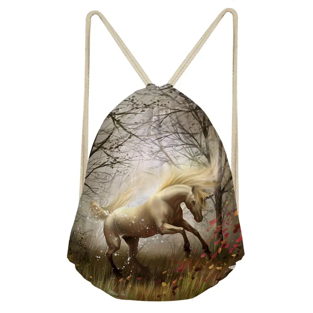 HaoYun Women's Travel Drawstring Backpack Fantasy Horses Prints Pattern Beach Shoes Pockets Fashion Girls Mini Organize Bags