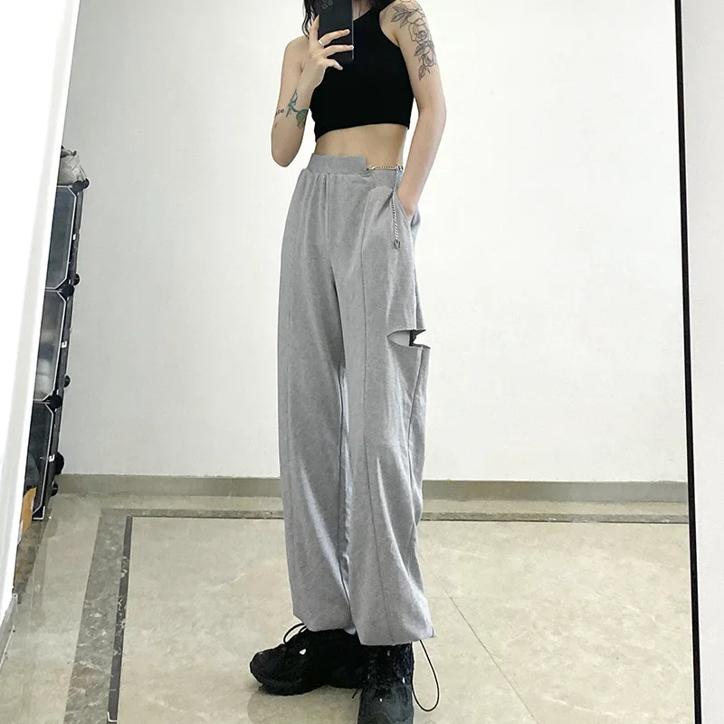 capri pants for women 2021 Summer Women Cusual Pants Ankle-length Loose Wide Leg Elastic High Waist Oversize Gray Simple Comfortable Elegant Ladies Ch capri trousers