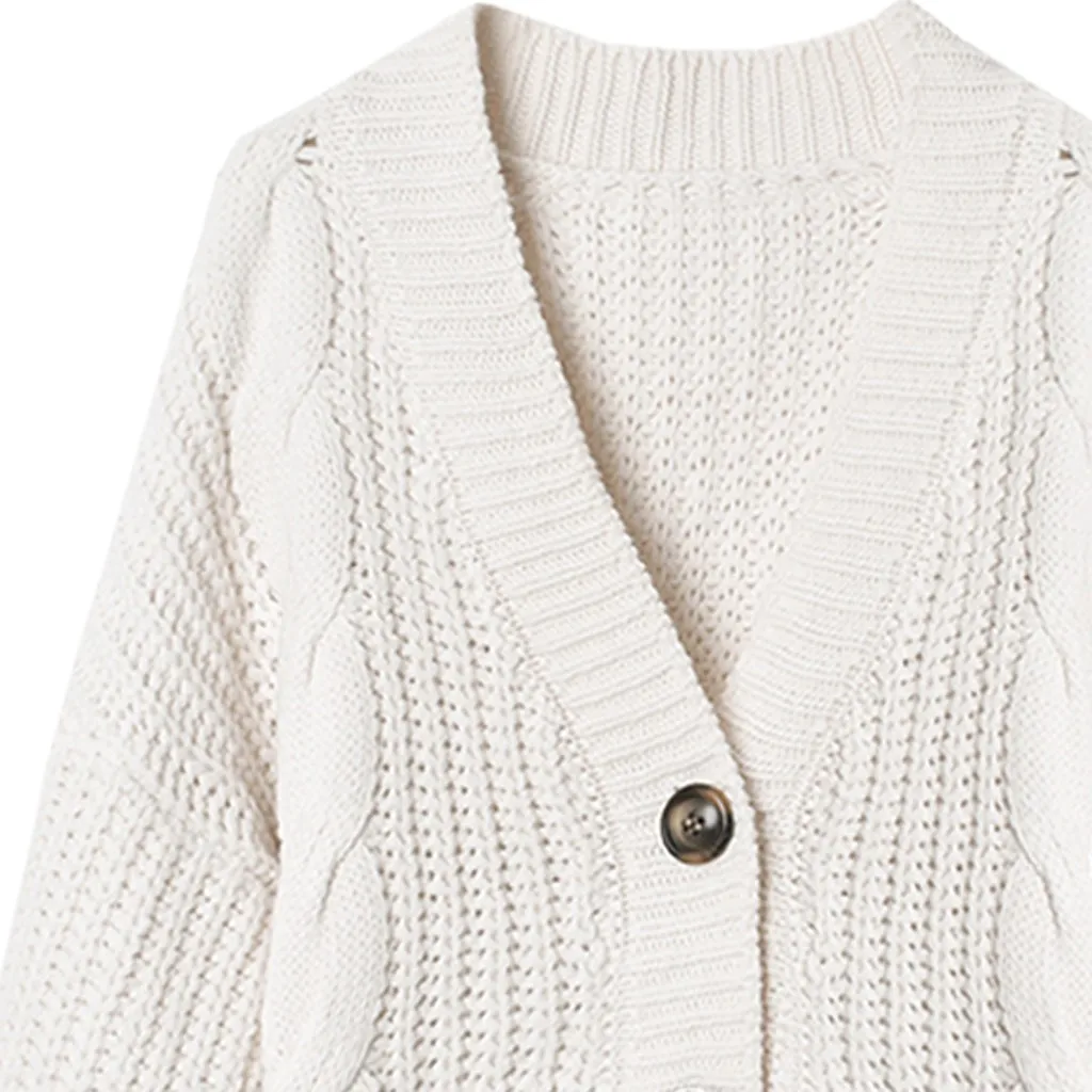 Новое однотонное женское вязаное пальто осень зима Повседневный вязаный свитер с v-образным вырезом и длинным рукавом Женские топы