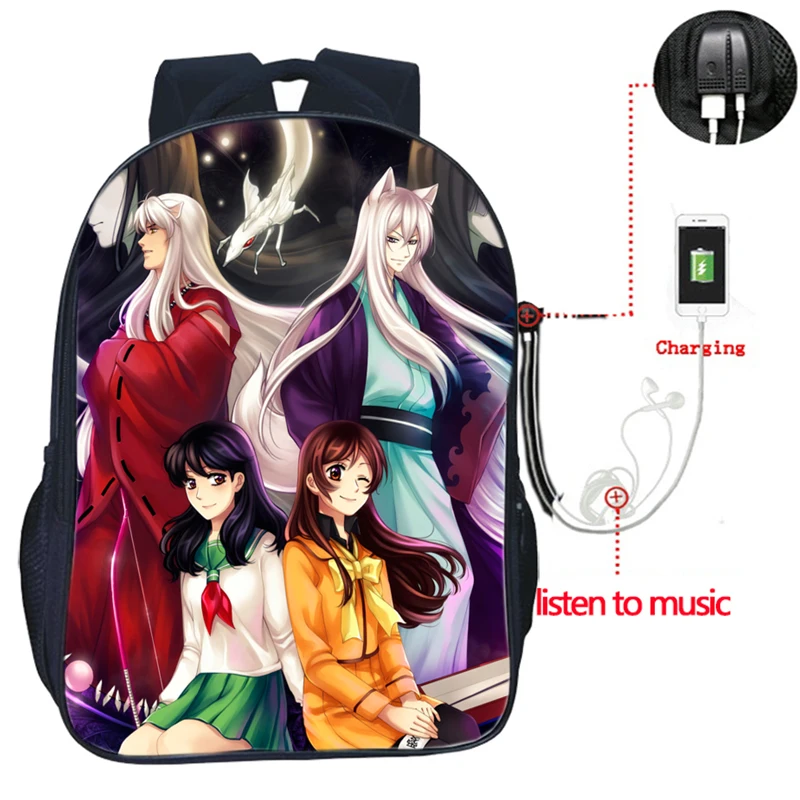 4 Inuyasha USB зарядка Рюкзак Хигураши Кагоме для мужчин и женщин рюкзаки для мальчиков и девочек школьные сумки для подростков - Цвет: 4