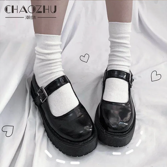 CHAOZHU  Japanese Korea High School Girls High Socks Loose Solid Colors Double Needles Knitting Cotton Long Socks Women Ivory