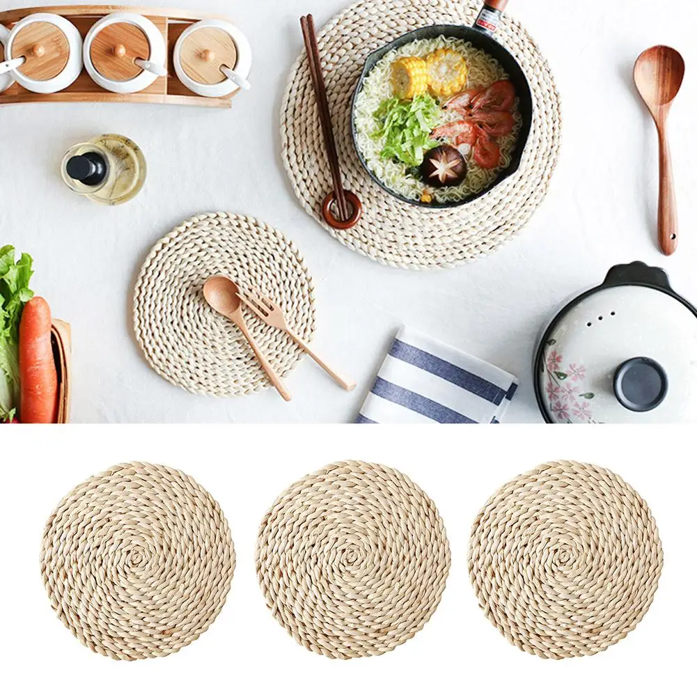

Rattan Weave Round Oval Placemat Dining Table Heat Insulation Mat Kitchen Decor Mats & Pads