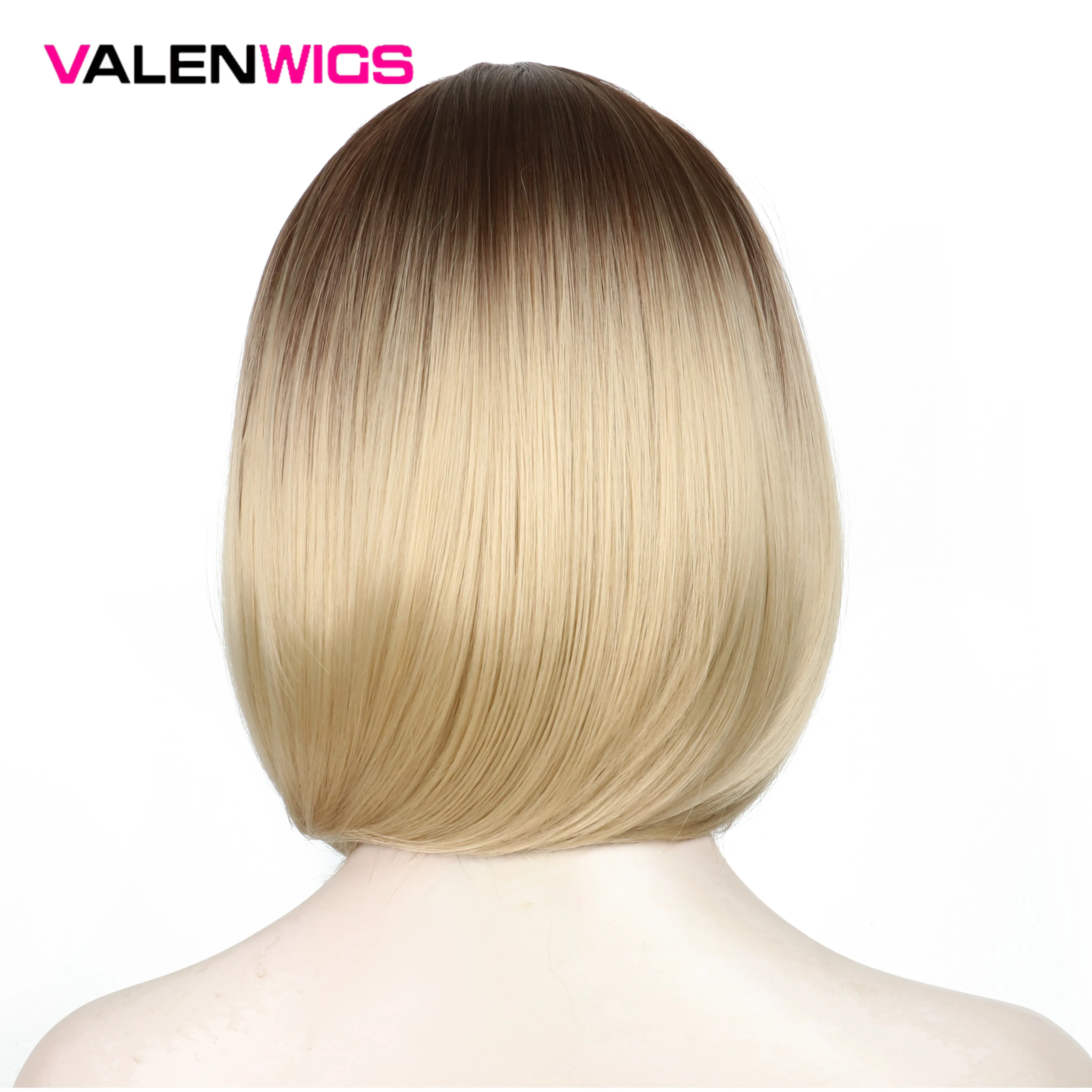 Valenwigs 12 ''прямые волосы синтетический парики средней части эффектом деграде(переход от темного к Цвет два тона коричневый блонд парики из натуральных БОБО Стиль для Для женщин