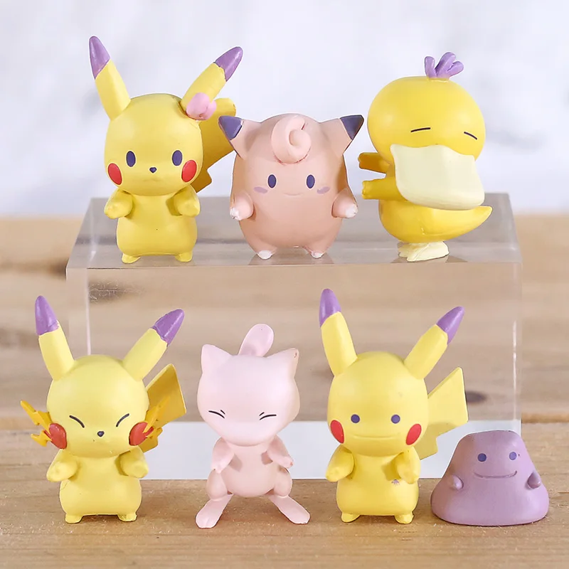 

Anime Cartoon Mew Jigglypuff Psyduck Ditto Mini PVC Figures Q Version Dolls Toys 6pcs/set