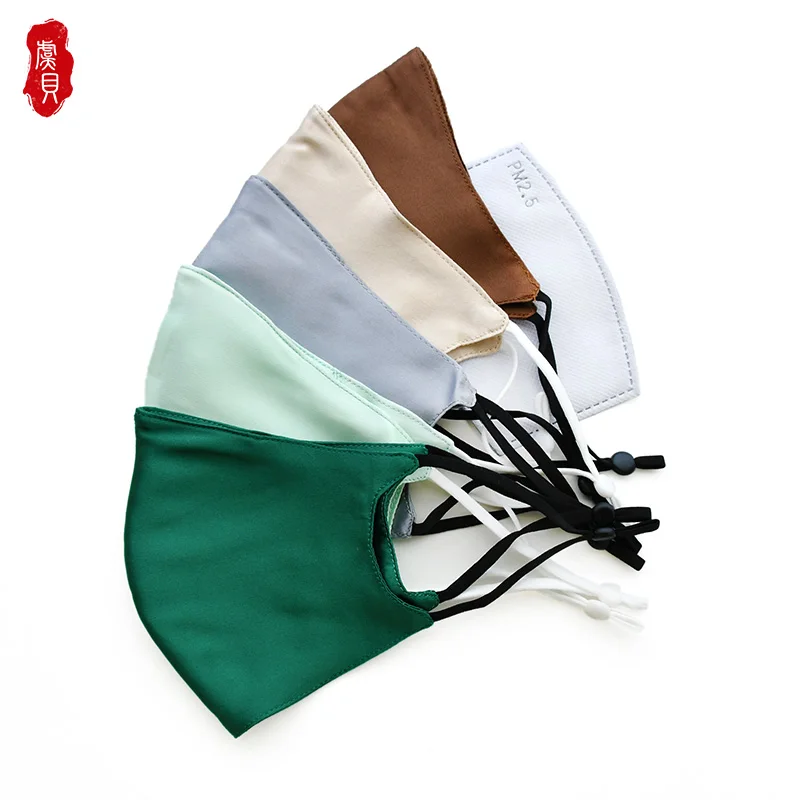 

Reusable face mask silk for women men 100% natural silk anti-sunburn washable mascarillas masque for adults with slot for filter