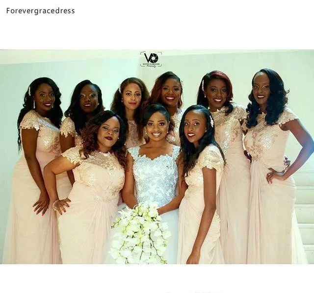Light Pink Long Arabic Bridesmaid Dresses for Wedding Sheath Chiffon Bridesmaid Gowns Lace Appliqued Wedding Party Dress BA6726  92 (5)
