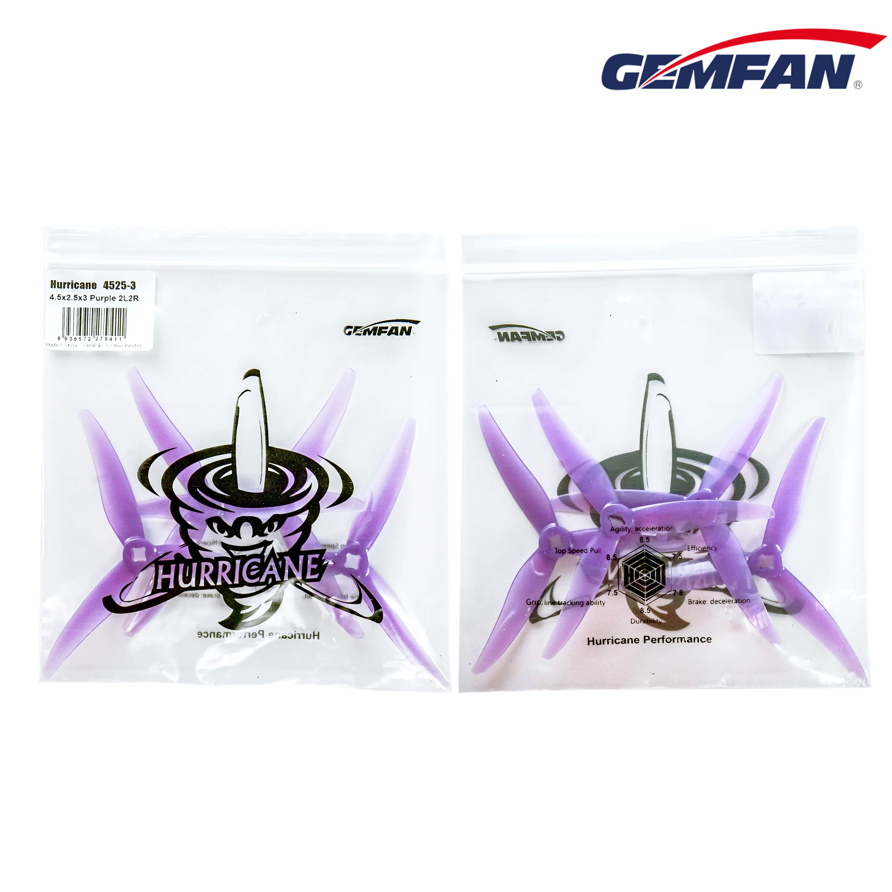 12Pairs Gemfan Hurricane 4525 3-Blade 3 Hole PC FPV Propeller - 4.5X2.5X3 for 2004 brushless motor RC FPV Racing 4inch Drone 20