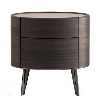 

Luxury Modern Solid Walnut Wood Oval Bedstand Nightstand Sofa Bed Side Multifunctional Coffee Table Toughened Glass Tabletop