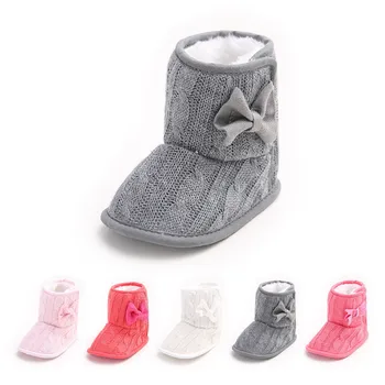 

0-18M Newborn Kid Baby Girl Winter Warm Knitted Anti-Slip Snow Boots Elegant Cute Lovely Sweet Shoes Bowknot prewalker