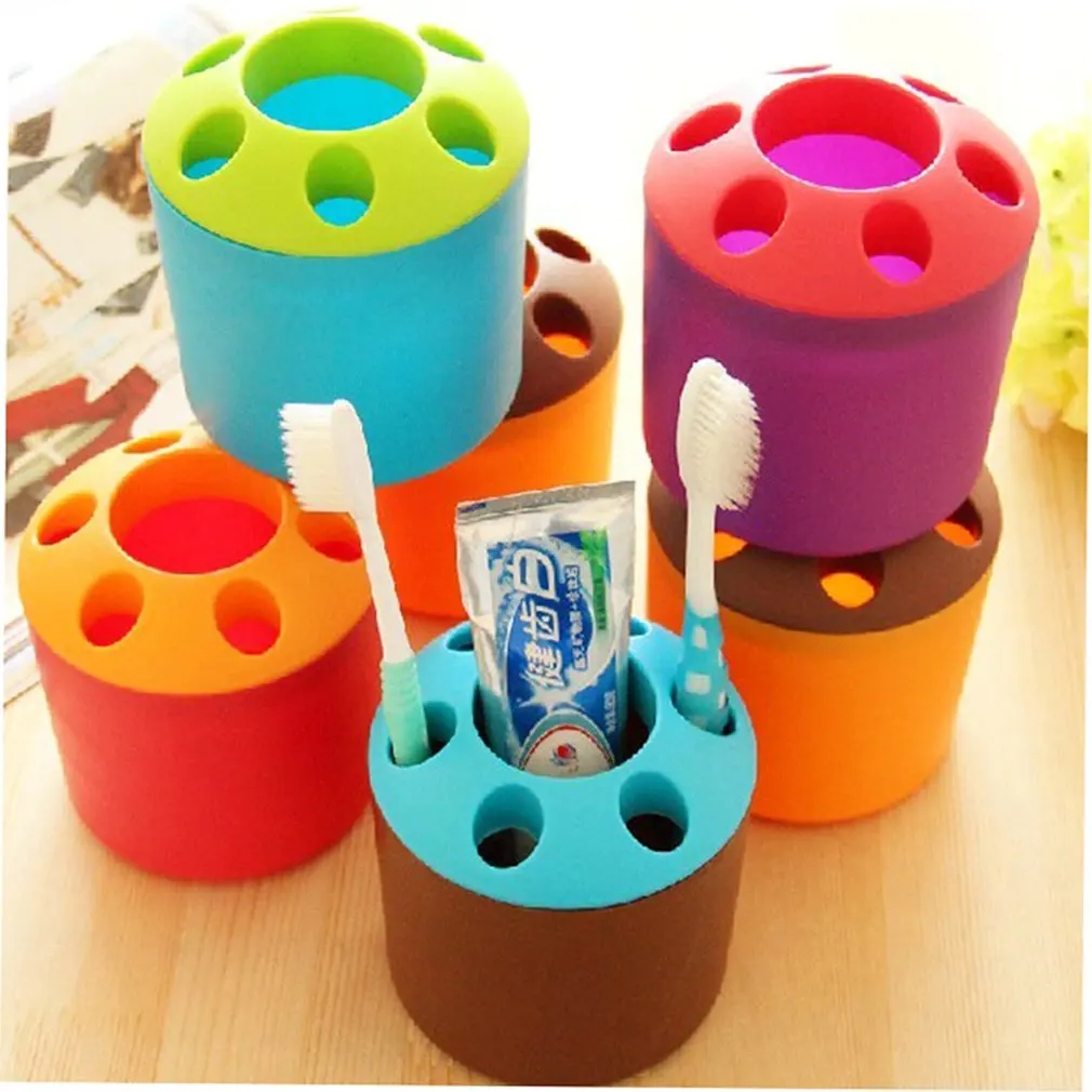 Cute Multi-functional Porous Desktop Pen Container Toothbrush Toothpaste Holder 