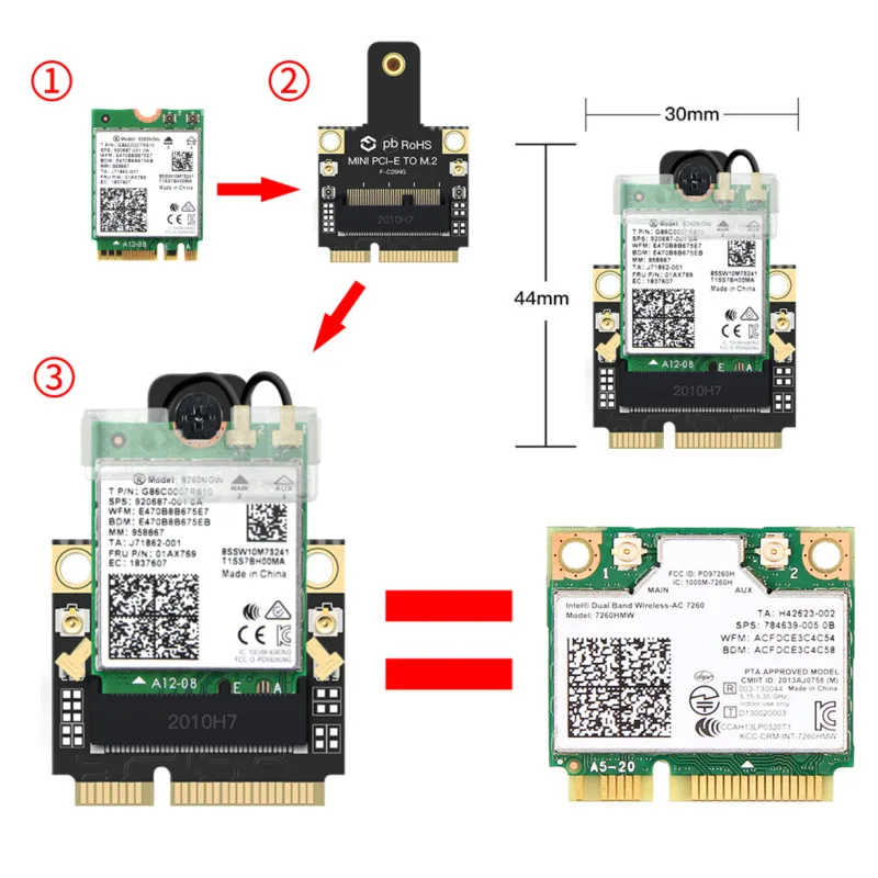 M.2 para mini pci-e adaptador wi-fi intel