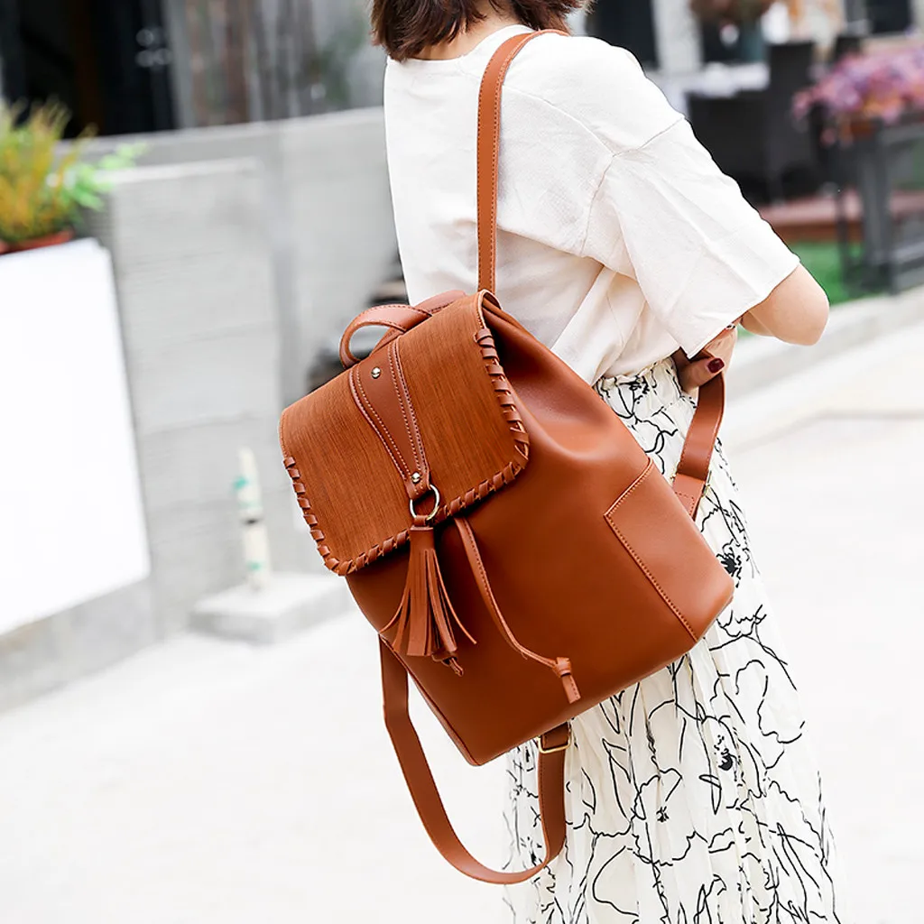 

Fashion backpack school women Solid Color Outdoor Large Lapacity Leather Shoulder Bag mochila mujer antirrobo#N3