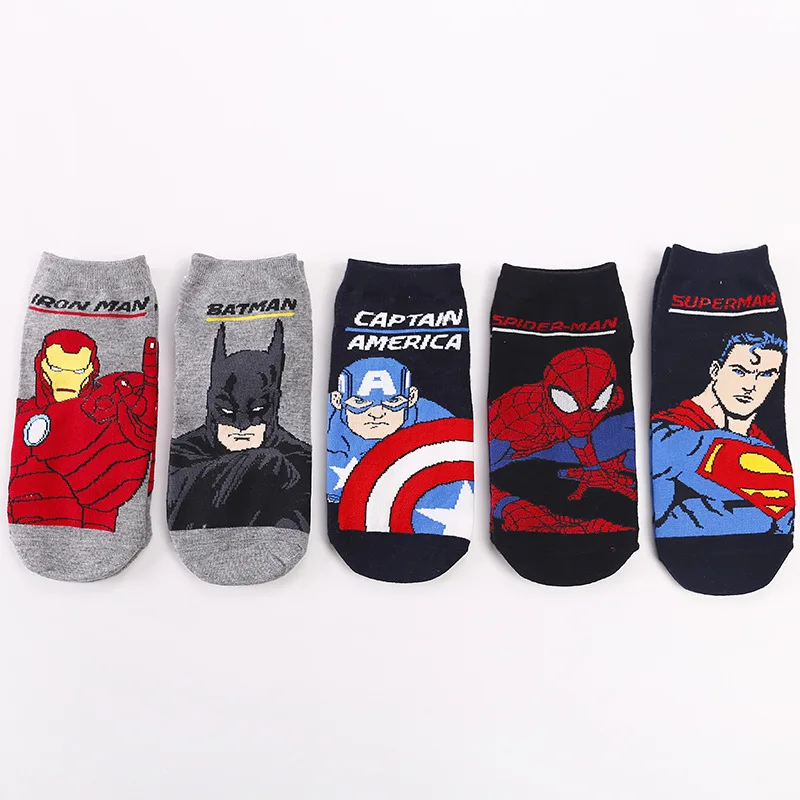 Носки унисекс с героями мультфильма «Marvel»; забавные носки с Суперменом, человеком-пауком, капитаном, Железным человеком, Бэтменом; модные крутые носки