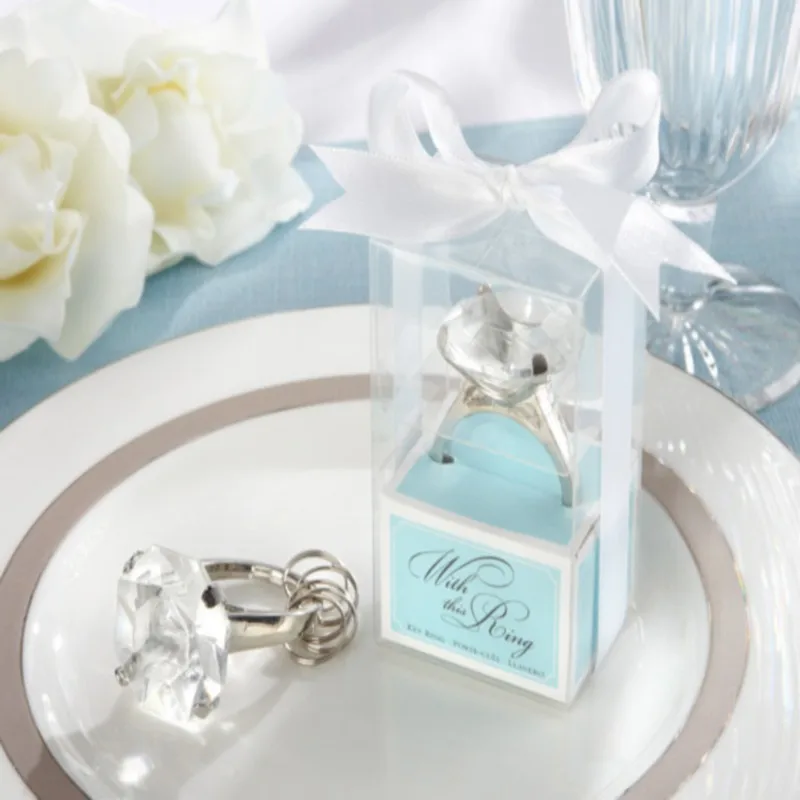 

(5pcs/Lot)FREE SHIPPING+Blue Themed Diamond Ring Keychain In Gift Box Perfect For Wedding&Bridal Shower Favors
