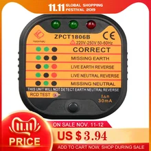 ZPCT1806B Outlet Socket Tester Detector Circuit Polarity Voltage Plug Breaker EU Ground Zero Line Switch Safety Electroscope