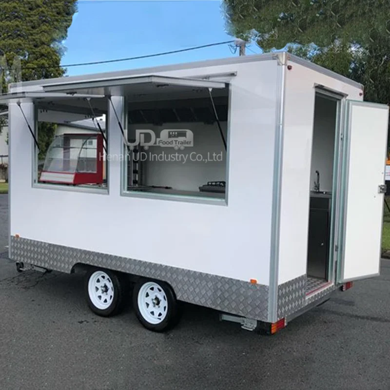 Custom Size Mobile Restaurant Square Food Trailer Catering Hot Dog Van Pizza Cart Food Trailer With Full Kitchen Equipments