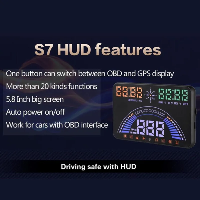 Obd2 5," экран Автомобильный Стайлинг HUD gps дисплей с головкой OBDII Интерфейс светодиодный автомобильный автомобиль безопасность вождения предупреждение расход топлива gps