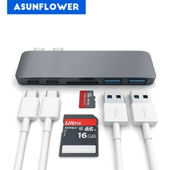 

Dual USB 3.1 Type-C HUB To Card Reader USB C Hub 3.0 Adapter Combo with TF SD Slot for MacBook Pro 2016 2017 USB-C Power Deliver