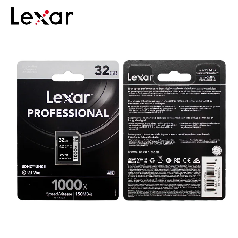 Lexar Профессиональный 1000x SD карта 32 Гб до 150 МБ/с. флэш-карта памяти UHS-II U3 V30 SDHC карты sd записки для Камера
