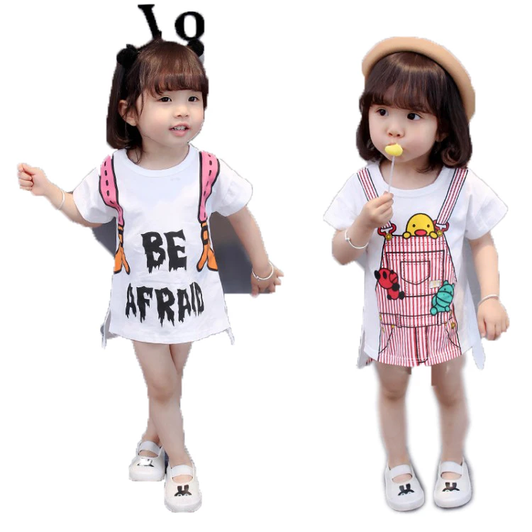 Summer Girls Cute Print Cartoon Long T-shirt Short Sleeve t shirt kids t shirt girls t shirt girls tee shirt