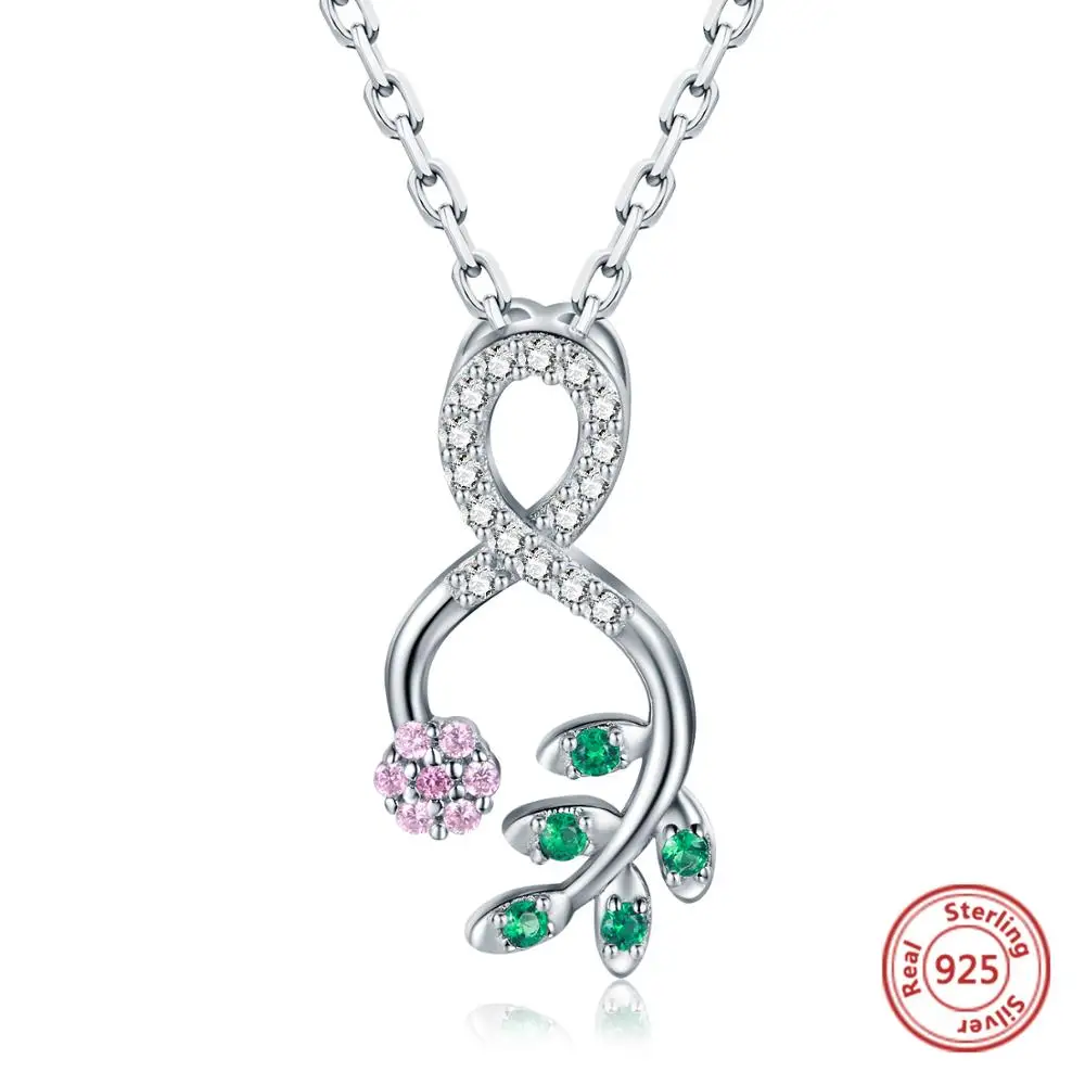 

Strollgirl 925 Sterling Silver Flower Necklace Green Transparent Stone Plant Necklace 2019 Women Fashion Jewelry Free Shipping