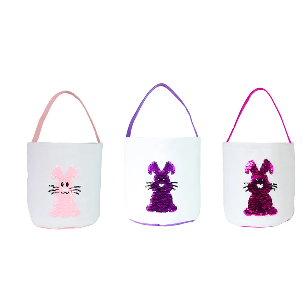 

New Easter Rabbit Candy Bag 1pc Sequins Rabbit Bunny Printed Canvas Gift Carry Candy Bag For Kids J10#40