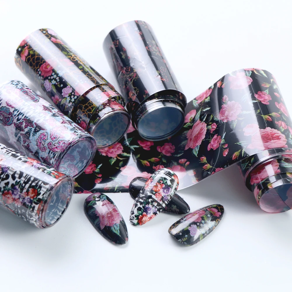 10 рулонов цветочные серии ногтей передачи фольги клей наклейки для ногтей маникюр обертывания Sky Paper очаровательные DIY украшения SAXKH40-65