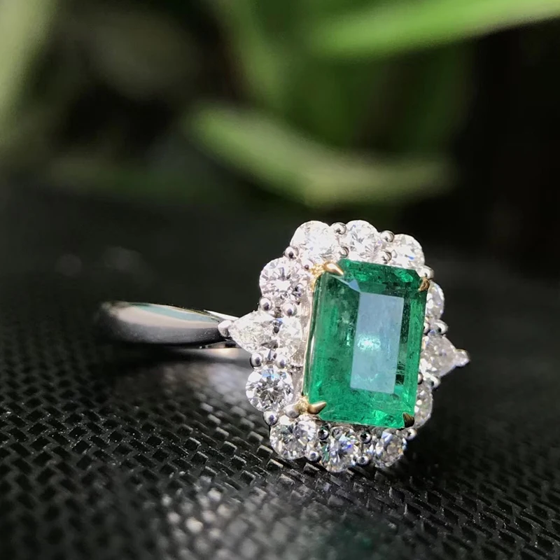 Ювелирные изделия AEAW, 18 К, белое золото, 0.14ct, кольцо с натуральным изумрудом, юбилейное кольцо, изумрудная огранка, зеленый драгоценный камень, кольцо для женщин, ювелирные изделия