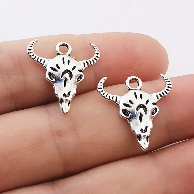 10pcs Charms Skull Bull Ox Star Head 20x20mm Antique Silver Color Plated Pendants Making DIY Handmade Tibetan Jewelry | Украшения и