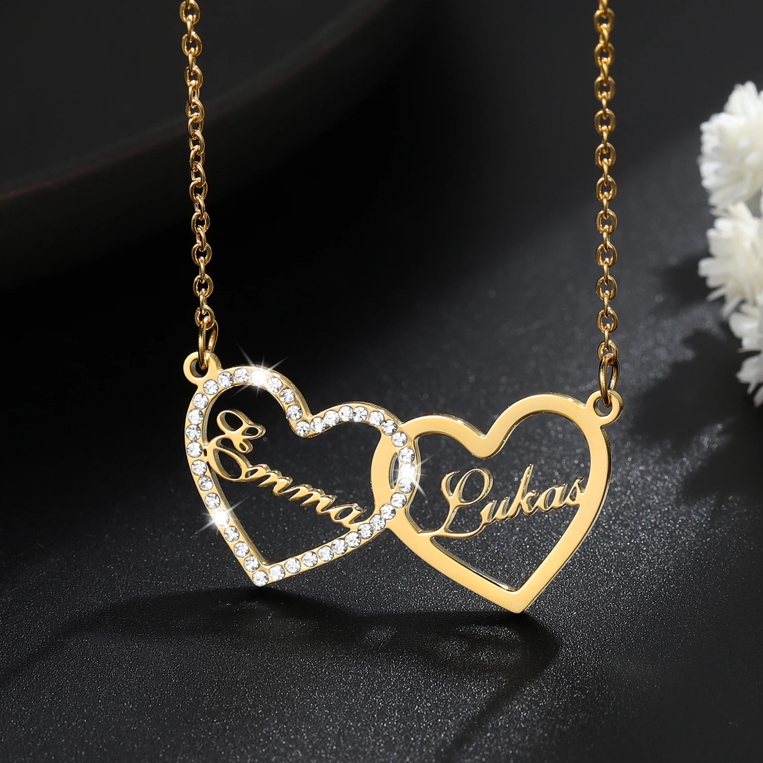 Zciti Custom Name Necklace Double Love 