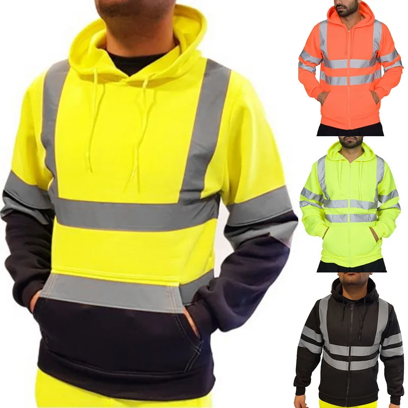 

2019 New Men's Road Work High Visibility Pullover Casual Long Sleeve Hooded Sweatshirt Tops Men Jacket Hooded Sportswear Blouses