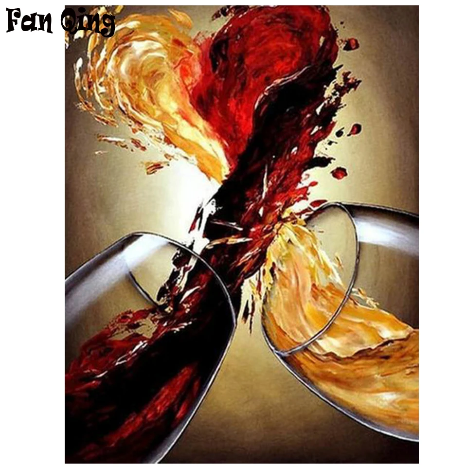 5DDIYDiamondPaintingWineglassesofredandwhitewineDiamond