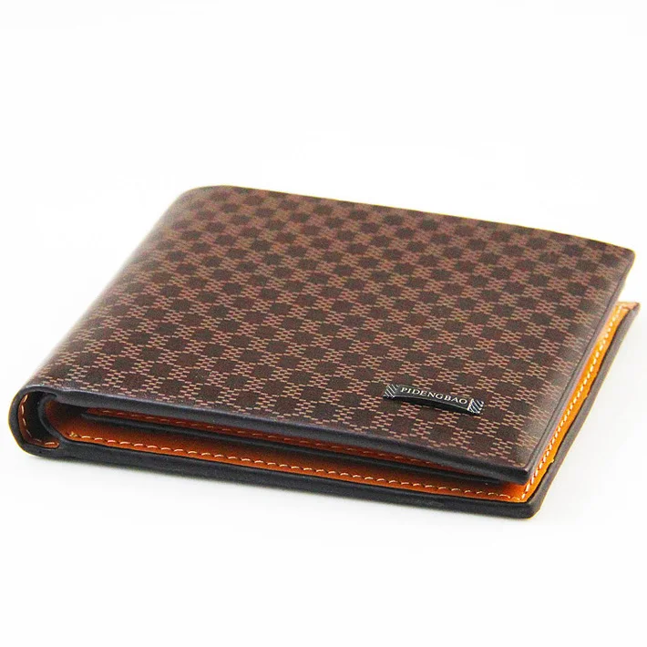 Fashion Business Casual Men's Wallets Plaid Pattern Brown Short Wallet Quality PU Leather ID Credit Card Holder Purse Low Price - Цвет: Коричневый