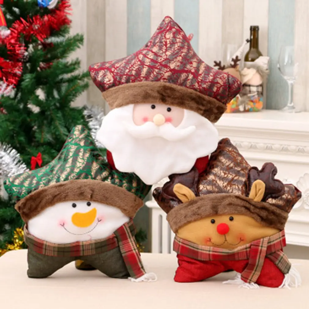 Christmas decoration gift contrast color mosaic five-star pillow snowman old deer cartoon pillow back home supplies