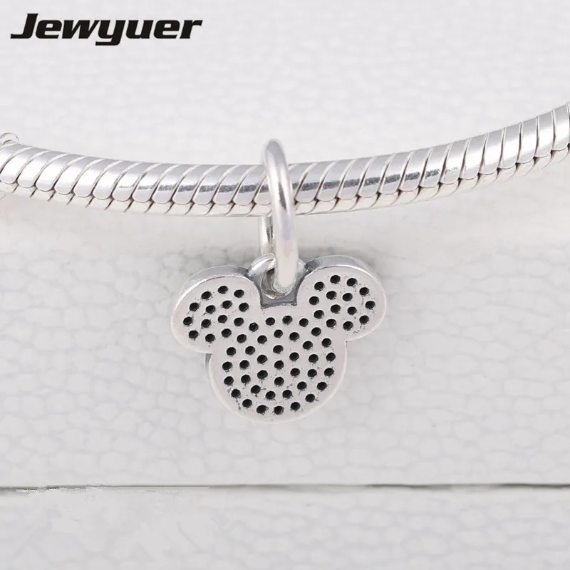 Fine jewelry Silver Mickey Charms 925 sterling silver jewelry Fit beads Bracelet necklace Diy pendants for Jewelry making dsn016