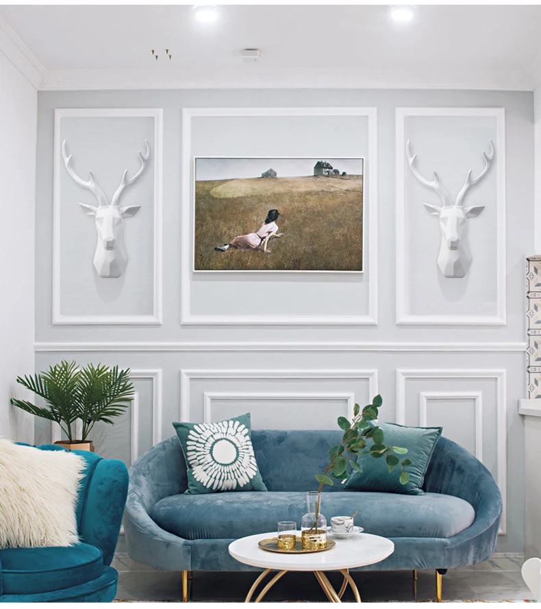 3D Deer Head Statue 46x30x18cm Sculpture Home Decoration Modern Antelope Head Abstract Living Room Wall Decor Resin Statues