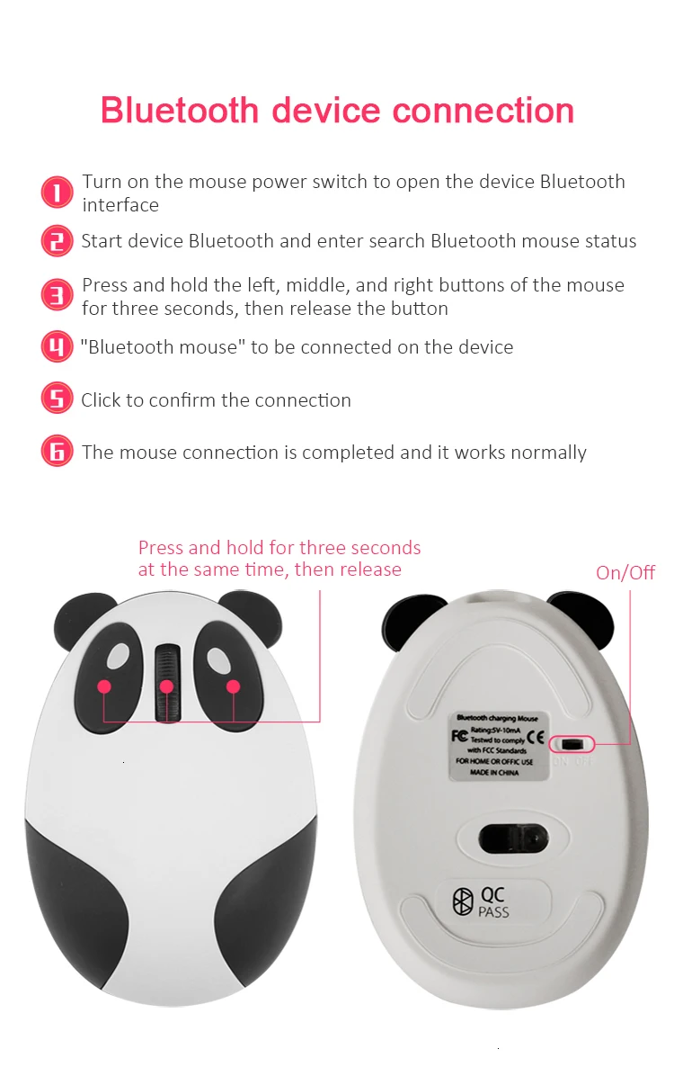 Розовая Беспроводная Bluetooth компьютерная мышь с милой пандой эргономичная перезаряжаемая Бесшумная Mause 3d милая детская компьютерная мышь с животными для Macbook