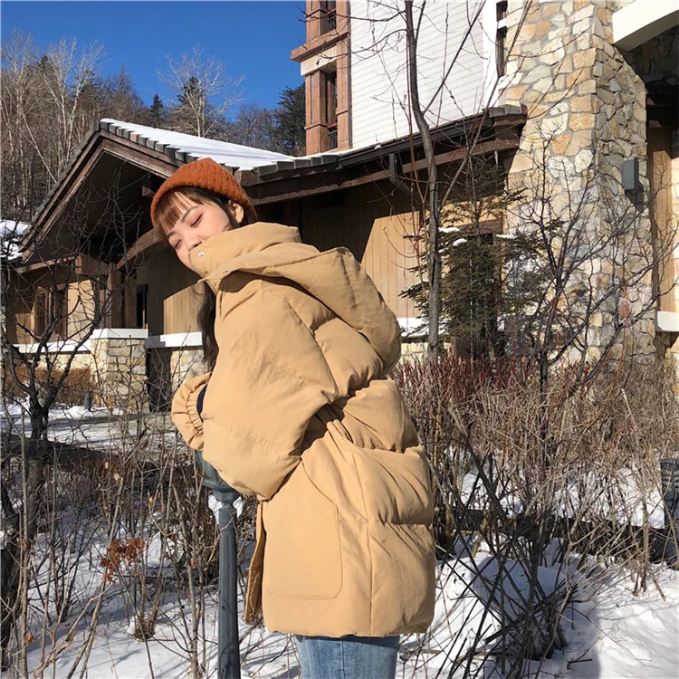 6133# Новое Стильное плотное зимнее пальто для фотосессии, однотонное теплое короткое пальто с капюшоном для студентов, шикарное хлопковое пальто для женщин