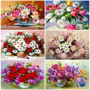 

HUACAN Paint By Number Flower Drawing On Canvas DIY Pictures By Numbers Flowers Hand Painted Painting Art Gift Kits Home Decor